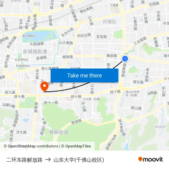 二环东路解放路 to 山东大学(千佛山校区) map