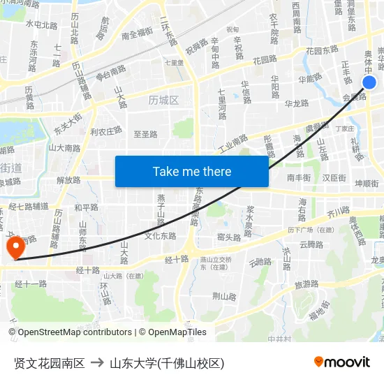贤文花园南区 to 山东大学(千佛山校区) map