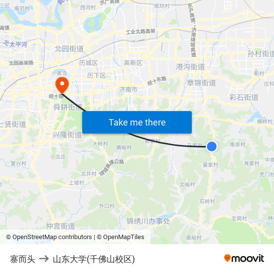 寨而头 to 山东大学(千佛山校区) map