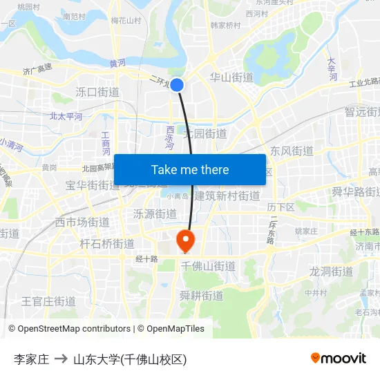 李家庄 to 山东大学(千佛山校区) map