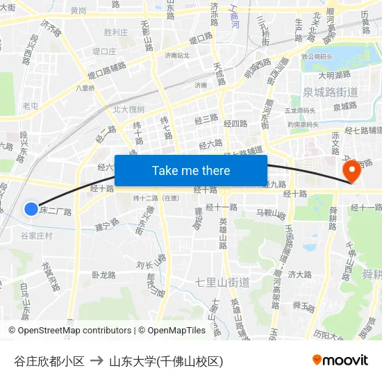 谷庄欣都小区 to 山东大学(千佛山校区) map