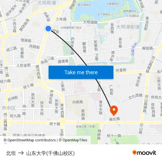 北坦 to 山东大学(千佛山校区) map