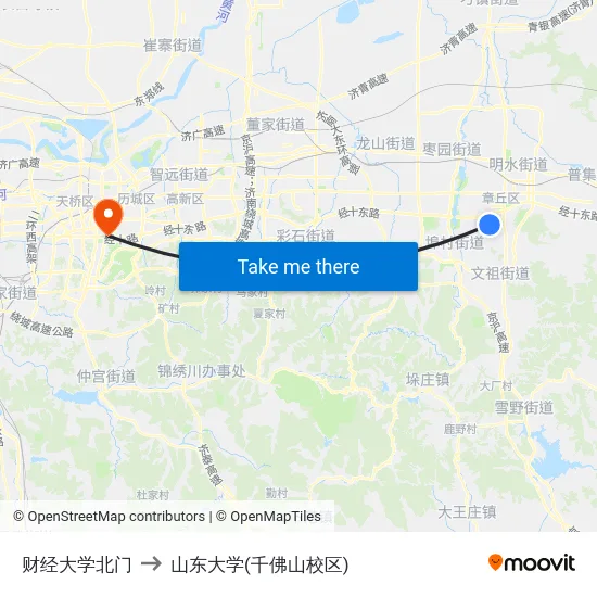 财经大学北门 to 山东大学(千佛山校区) map