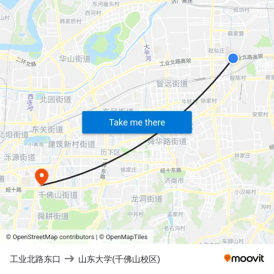 工业北路东口 to 山东大学(千佛山校区) map