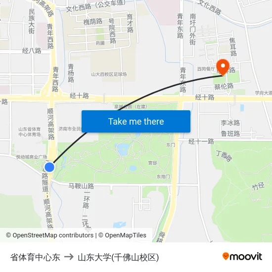 省体育中心东 to 山东大学(千佛山校区) map