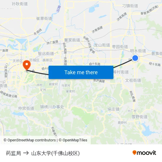 药监局 to 山东大学(千佛山校区) map