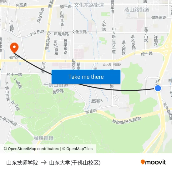 山东技师学院 to 山东大学(千佛山校区) map