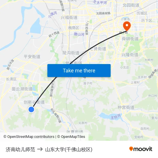济南幼儿师范 to 山东大学(千佛山校区) map