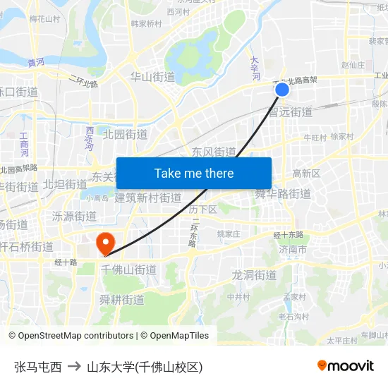 张马屯西 to 山东大学(千佛山校区) map
