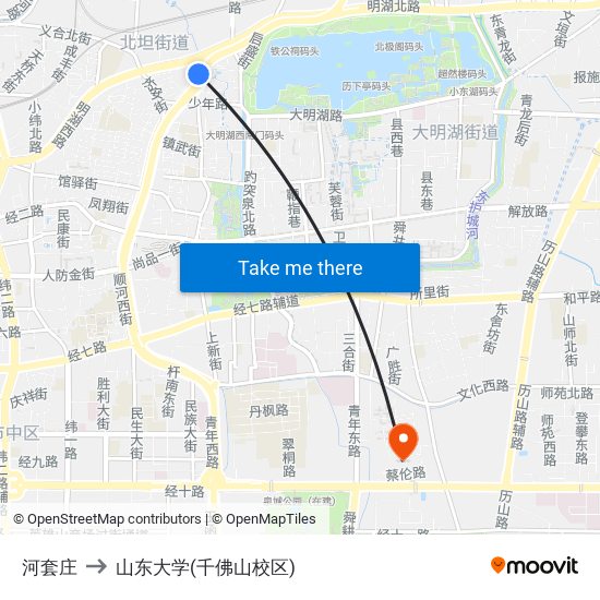 河套庄 to 山东大学(千佛山校区) map