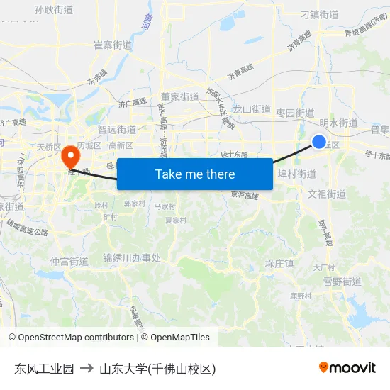 东风工业园 to 山东大学(千佛山校区) map