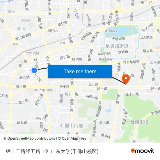 纬十二路经五路 to 山东大学(千佛山校区) map