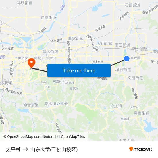 太平村 to 山东大学(千佛山校区) map