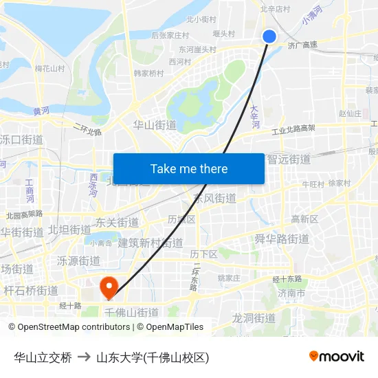 华山立交桥 to 山东大学(千佛山校区) map