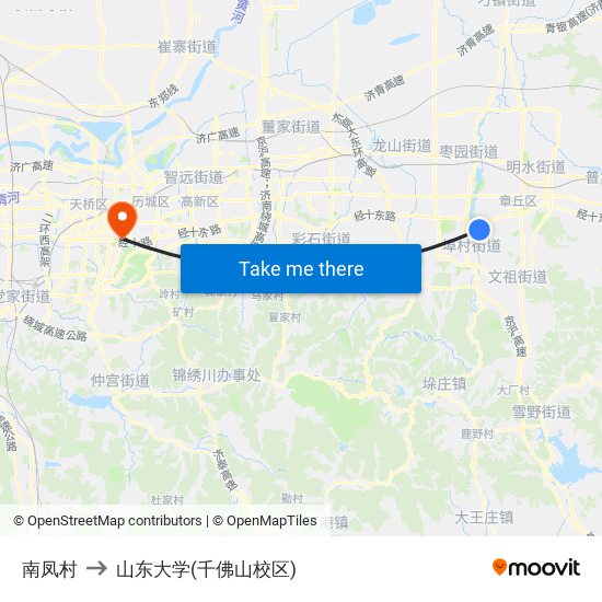 南凤村 to 山东大学(千佛山校区) map