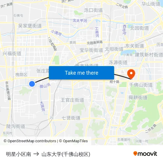 明星小区南 to 山东大学(千佛山校区) map