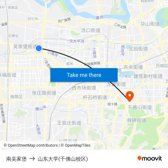 南吴家堡 to 山东大学(千佛山校区) map
