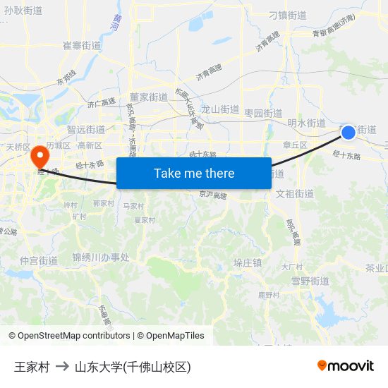 王家村 to 山东大学(千佛山校区) map