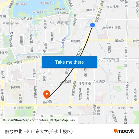 解放桥北 to 山东大学(千佛山校区) map
