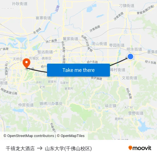 千禧龙大酒店 to 山东大学(千佛山校区) map