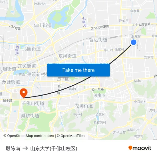 殷陈南 to 山东大学(千佛山校区) map