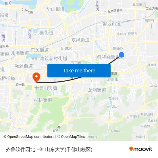 齐鲁软件园北 to 山东大学(千佛山校区) map