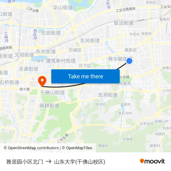 雅居园小区北门 to 山东大学(千佛山校区) map