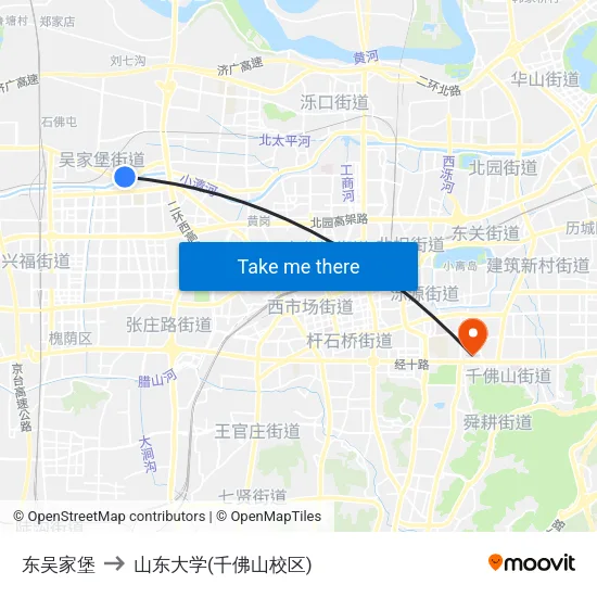 东吴家堡 to 山东大学(千佛山校区) map