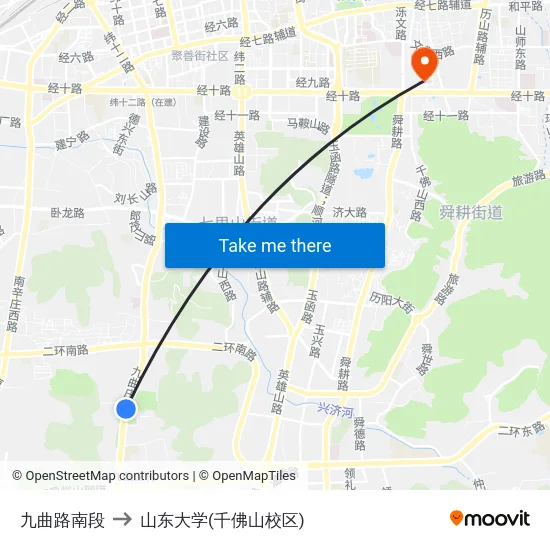 九曲路南段 to 山东大学(千佛山校区) map