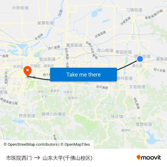 市医院西门 to 山东大学(千佛山校区) map
