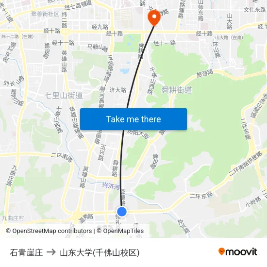 石青崖庄 to 山东大学(千佛山校区) map