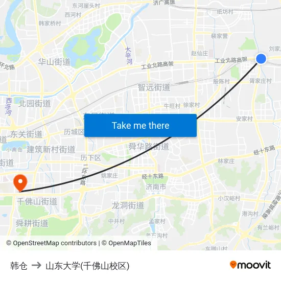 韩仓 to 山东大学(千佛山校区) map