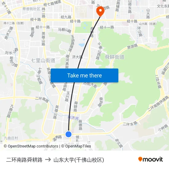 二环南路舜耕路 to 山东大学(千佛山校区) map