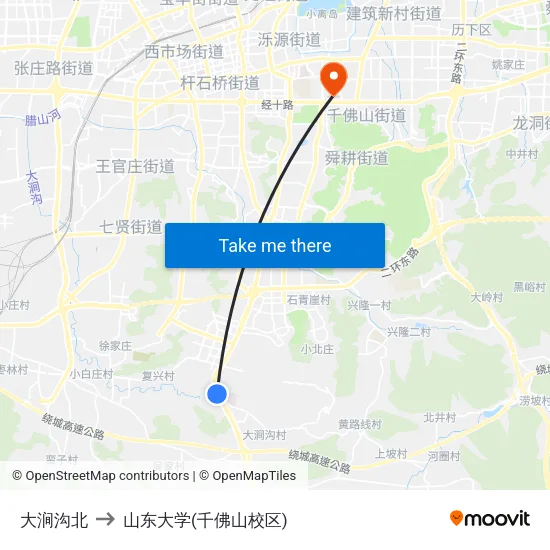 大涧沟北 to 山东大学(千佛山校区) map