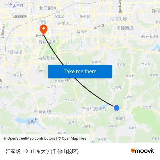 汪家场 to 山东大学(千佛山校区) map