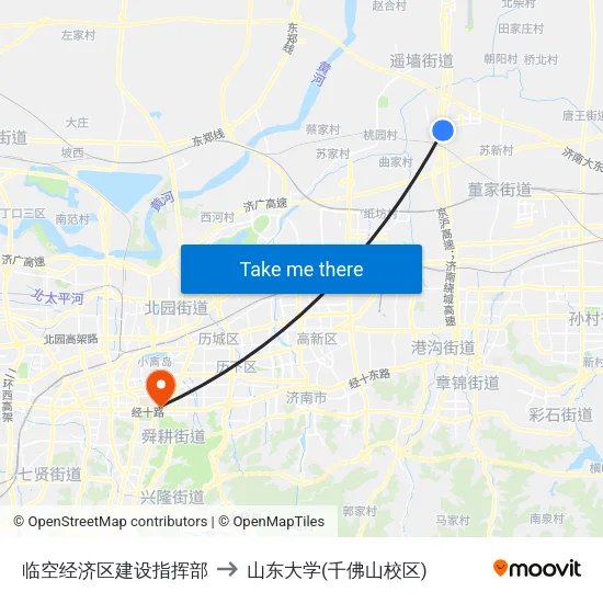 临空经济区建设指挥部 to 山东大学(千佛山校区) map