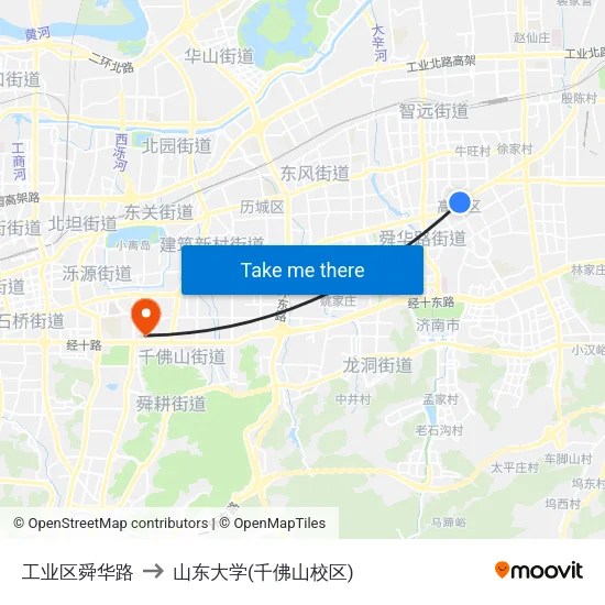 工业区舜华路 to 山东大学(千佛山校区) map