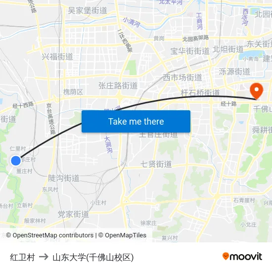 红卫村 to 山东大学(千佛山校区) map