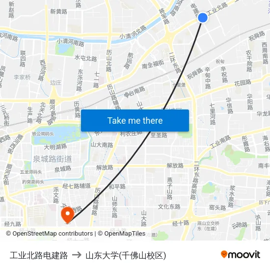 工业北路电建路 to 山东大学(千佛山校区) map