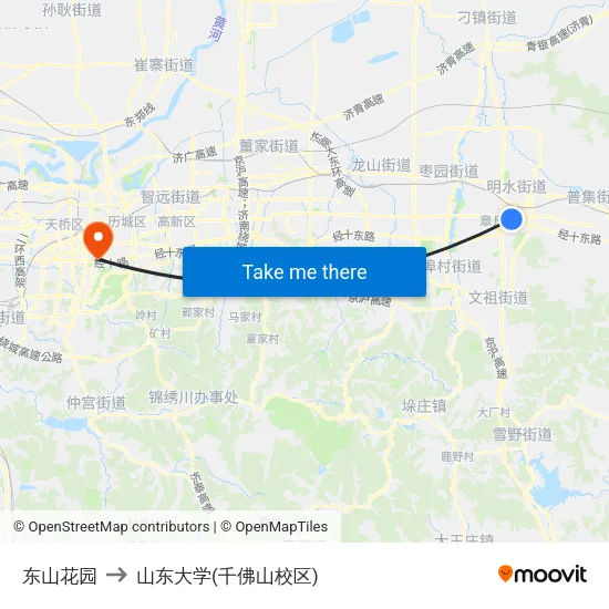 东山花园 to 山东大学(千佛山校区) map