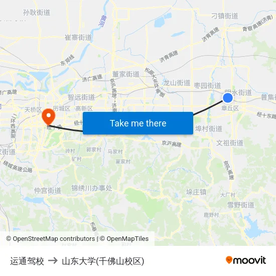 运通驾校 to 山东大学(千佛山校区) map