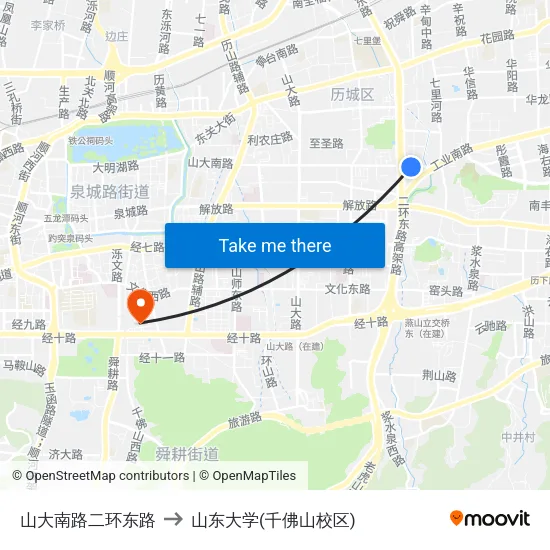 山大南路二环东路 to 山东大学(千佛山校区) map