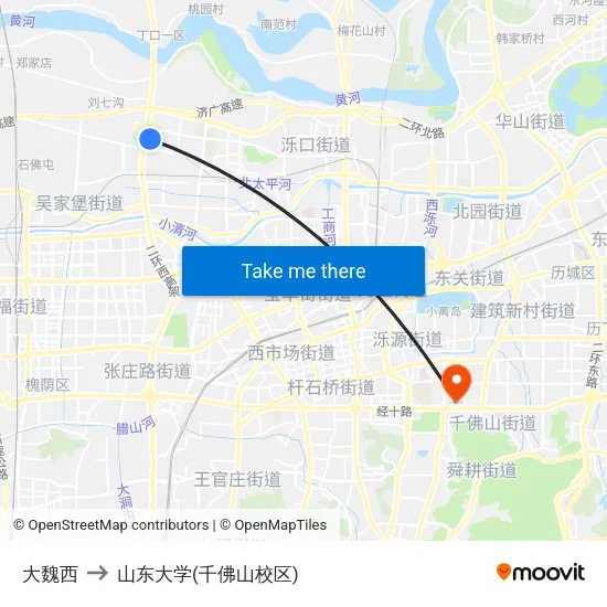 大魏西 to 山东大学(千佛山校区) map