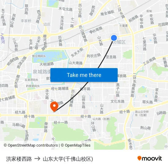 洪家楼西路 to 山东大学(千佛山校区) map