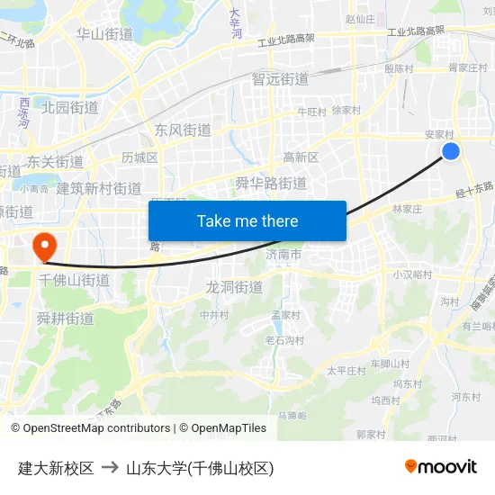 建大新校区 to 山东大学(千佛山校区) map