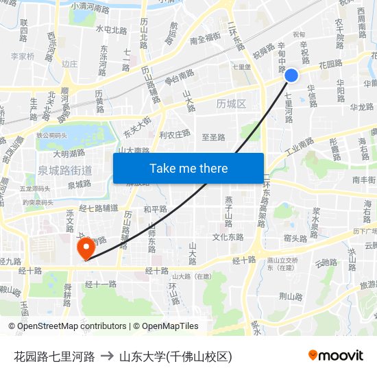 花园路七里河路 to 山东大学(千佛山校区) map