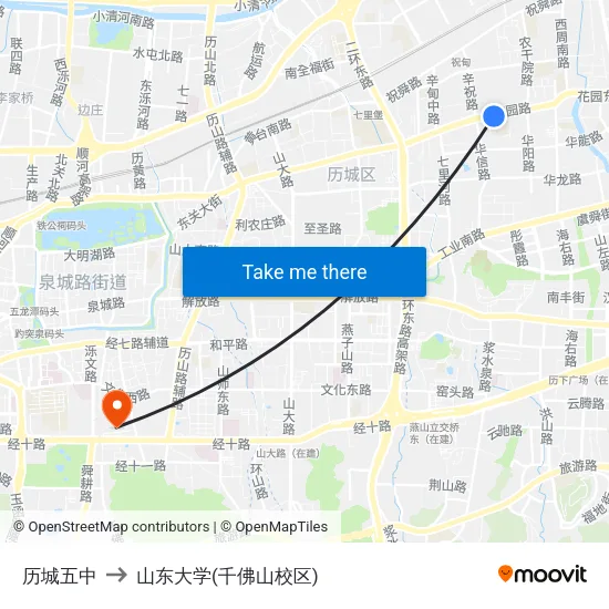 历城五中 to 山东大学(千佛山校区) map