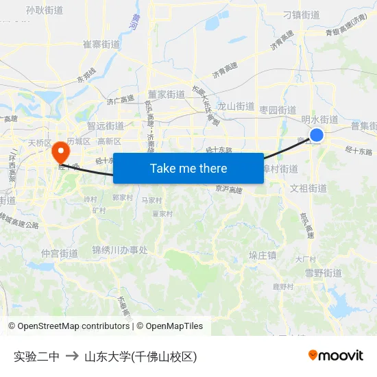 实验二中 to 山东大学(千佛山校区) map