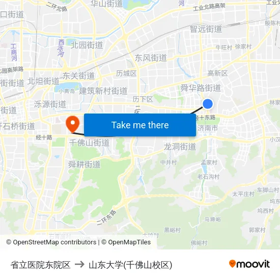 省立医院东院区 to 山东大学(千佛山校区) map