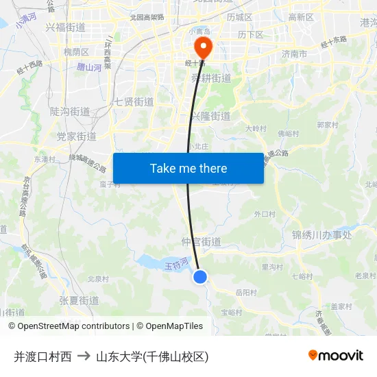 并渡口村西 to 山东大学(千佛山校区) map
